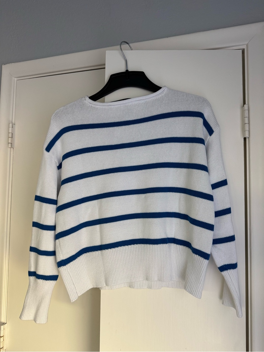 CeCe White Sweater with Blue Stripes